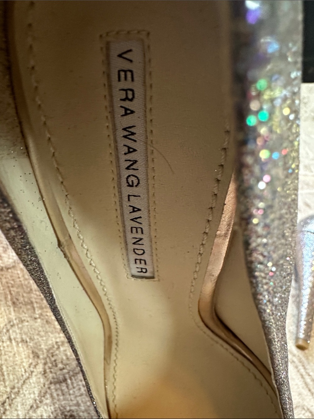 Vera Wang Lavender Peeptoe Glitter Heels - Picture 2 of 10